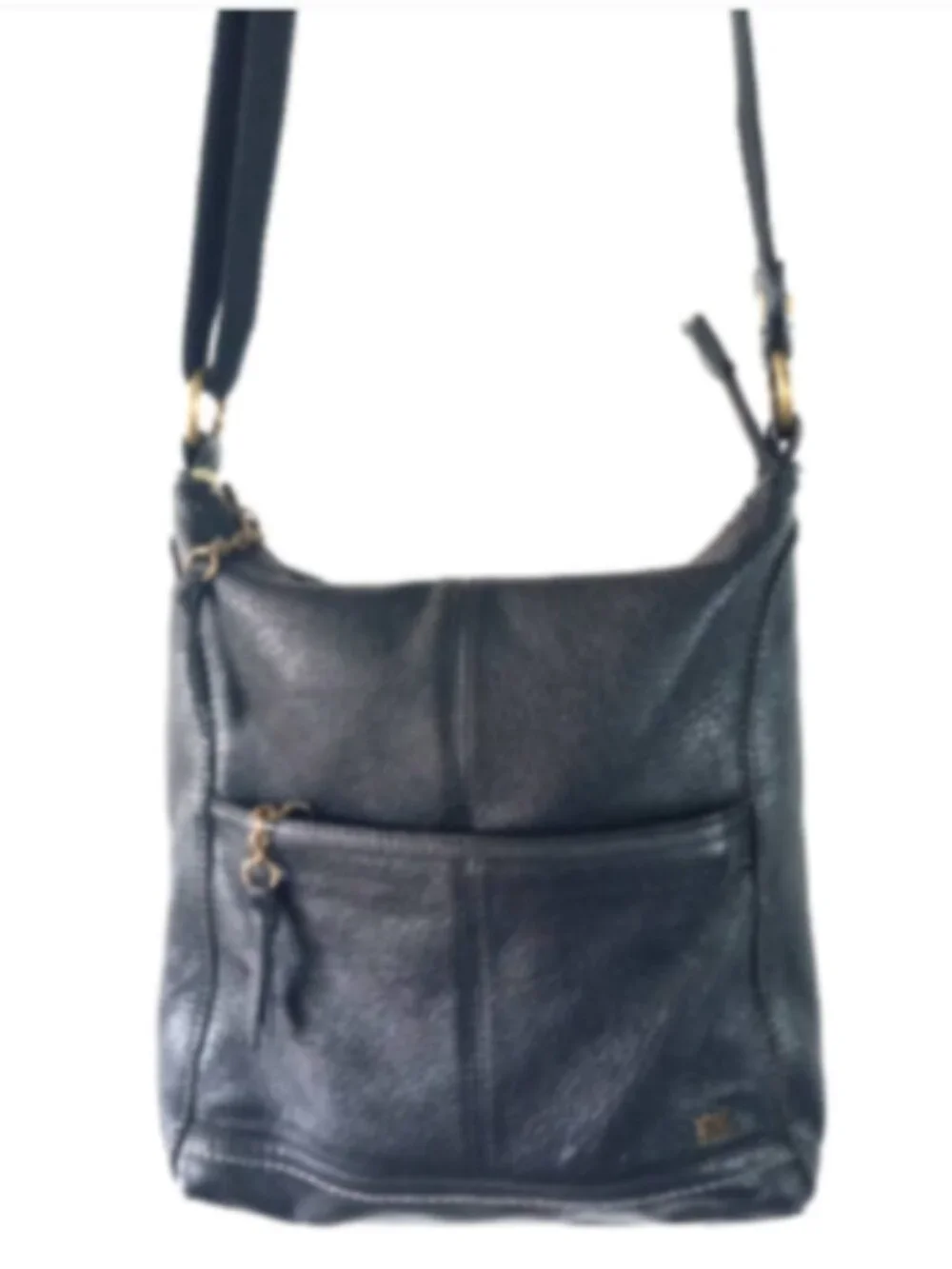 The Sak Iris Black Pebbled Soft Leather Messenger Crossbody Bag EUC